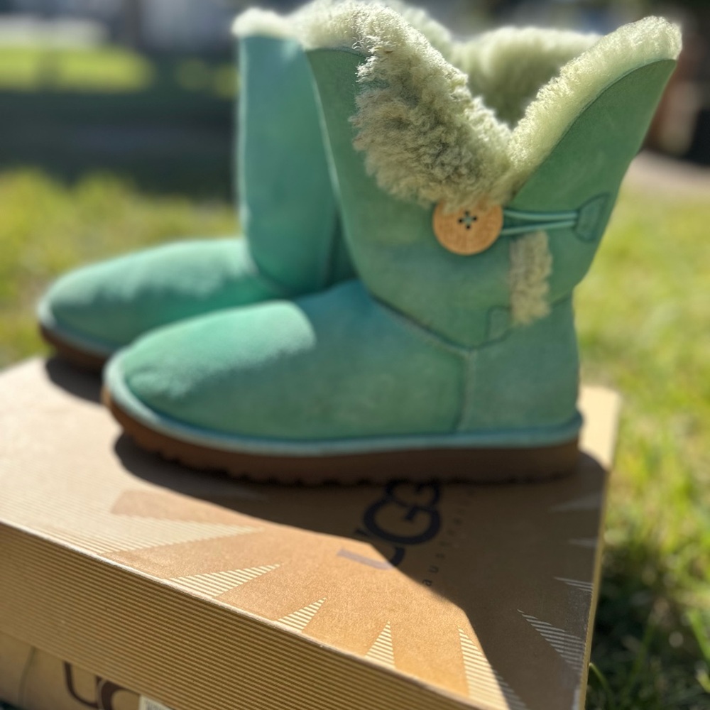 UGG Mint Green Ankle Boots with Button Detail
